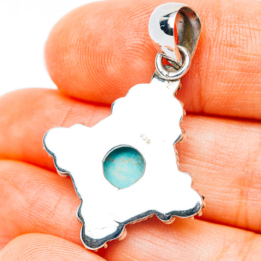 Southwestern Style Kingman Turquoise Pendant 1 3/8" (.925 Sterling Silver)