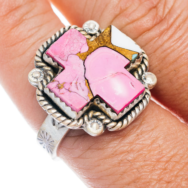 Exclusive Cotton Candy Turquoise Cross Ring Size 10 Adjustable (.925 Sterling Silver)