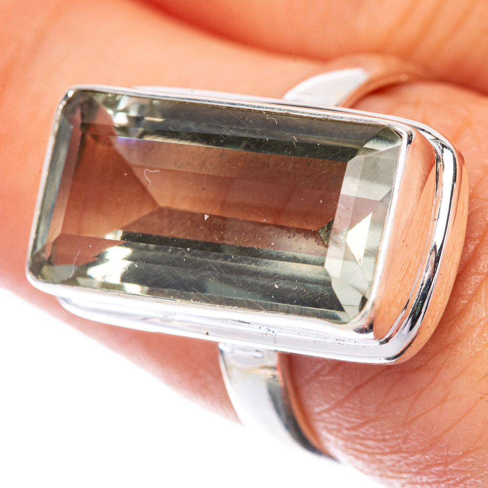 Faceted Green Amethyst Ring Size 7 (925 Sterling Silver) R145118