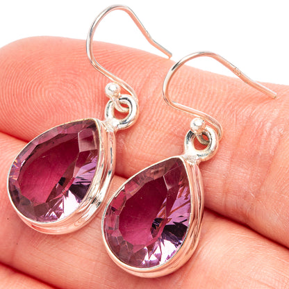 Faceted lab alexandrite sterling silver teardrop earrings with purple gemstone