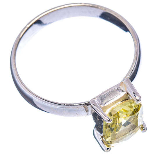 Sterling silver band ring with square-cut lemon quartz in bezel prongs