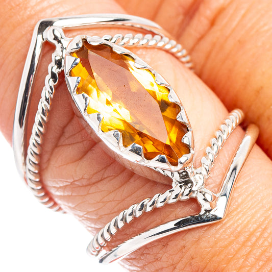 Marquise citrine sterling silver ring with rope-detail band, size 8.5