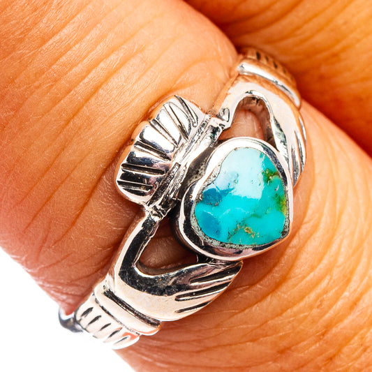 Turquoise heart .925 sterling silver ring with ornate heart-shaped bezel