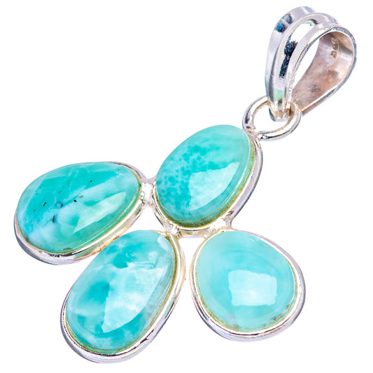 Sterling silver larimar cross pendant with five oval blue-green stones and bail