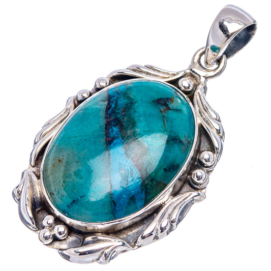 Apatite pendant in .925 sterling silver, oval turquoise stone with detailed metal setting