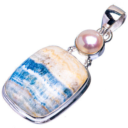 Blue Scheelite, Cultured Pearl Pendant 1 5/8" (925 Sterling Silver) P39234
