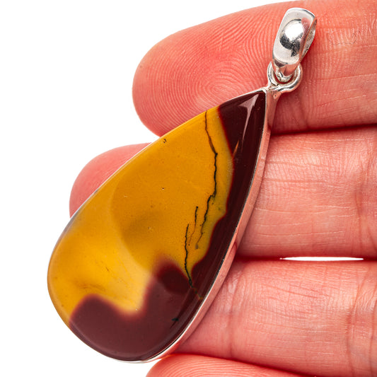 Teardrop mookaite pendant with yellow and maroon stone in sterling silver bezel