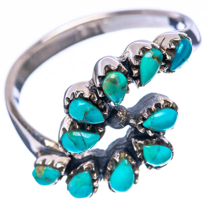 Turquoise cabochon ring, 925 sterling silver band with leaf-like prong and bezel cluster