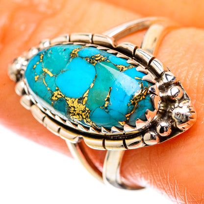 Turquoise inlay oval sterling silver ring with decorative rope bezel