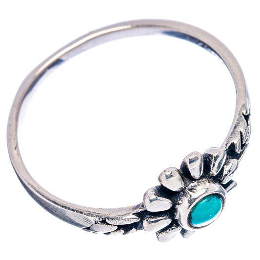 Turquoise flower dainty ring, silver band with flower cluster and round turquoise stone