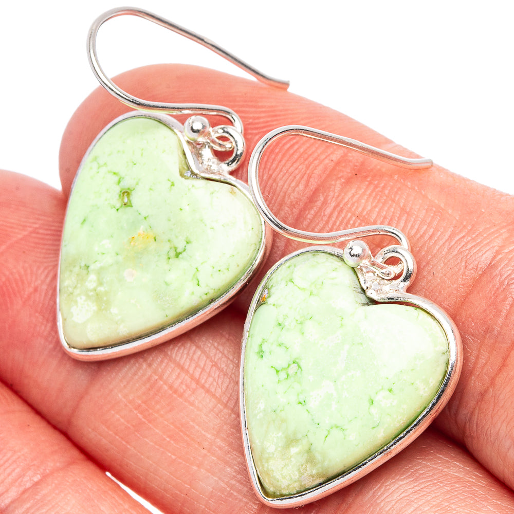 Lemon Chrysoprase Heart Earrings 1 1/4" (925 Sterling Silver) E1747