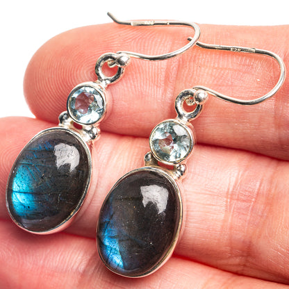 Labradorite, Blue Topaz Earrings 1 1/2" (925 Sterling Silver) E432756