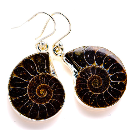 Ammonite Fossil Earrings 1 1/2" (925 Sterling Silver) EARR432097