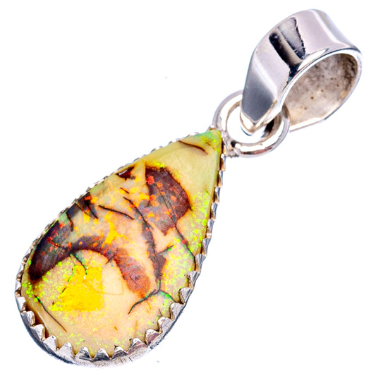 Teardrop opal pendant in .925 sterling silver with scalloped bezel and polished bail