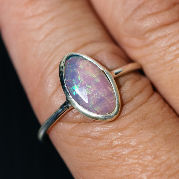 Ethiopian Opal Dainty Ring Size 10 (.925 Sterling Silver)