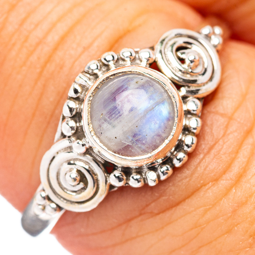 Dainty Rainbow Moonstone Ring Size 8.5 (.925 Sterling Silver)