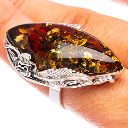 Baltic Amber Rose Ring Size 8.5 (925 Sterling Silver) R1873
