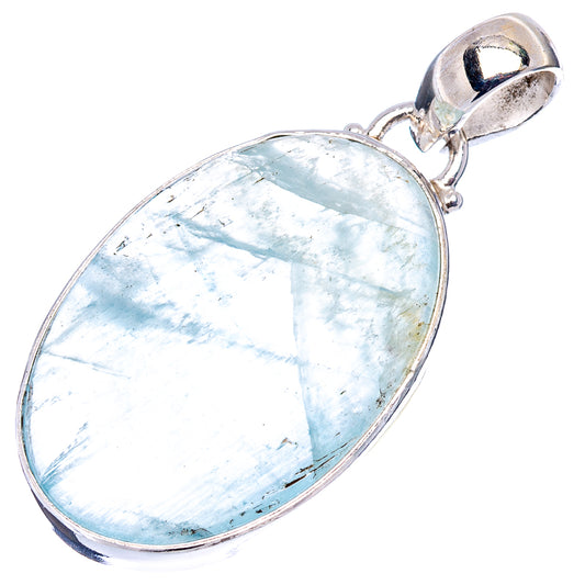 Sterling silver aquamarine pendant with oval light-blue stone and hinged bail