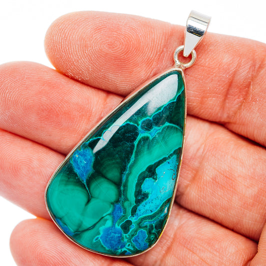 Premium Malachite In Chrysocolla Pendant 2 1/8" (.925 Sterling Silver)