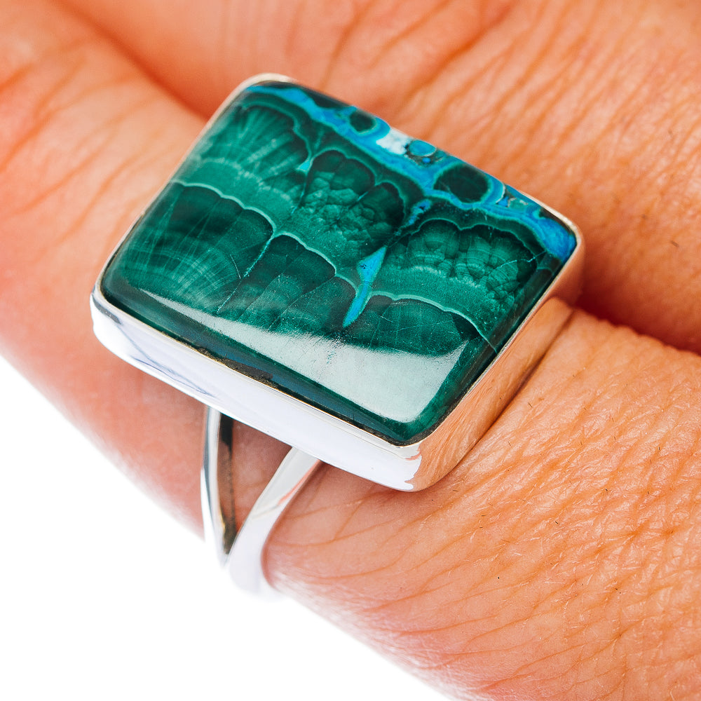 Large Premium Malachite In Chrysocolla Ring Size 9 (.925 Sterling Silver)