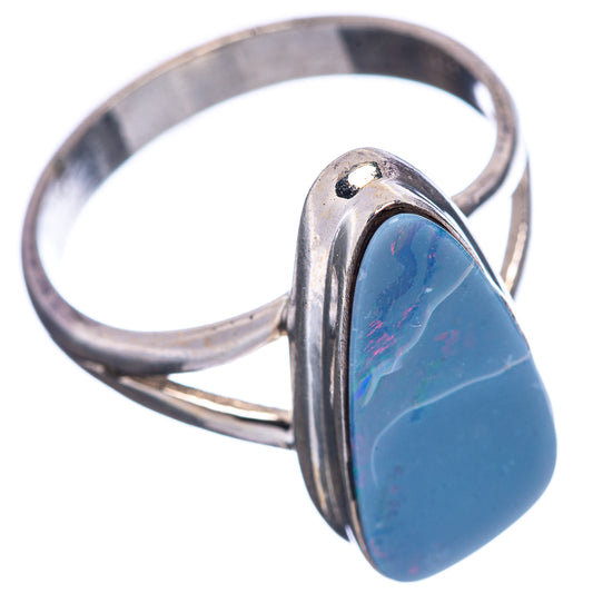 Teardrop blue opal doublet ring in sterling silver, open band, size 8