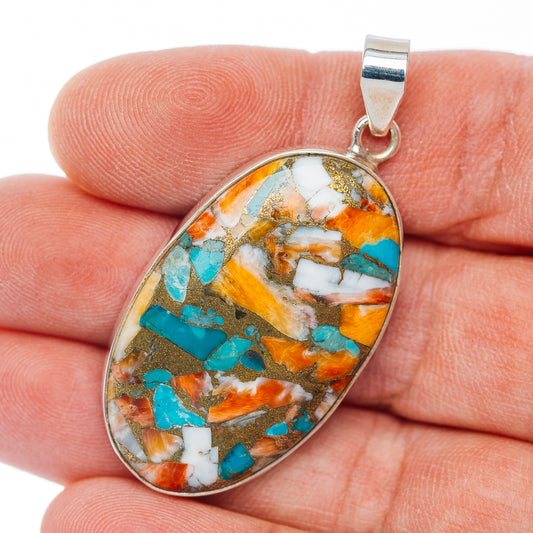 Premium Spiny Oyster Turquoise Pendant 1 7/8" (.925 Sterling Silver)