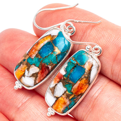Spiny Oyster Turquoise Earrings 1 5/8" (925 Sterling Silver) E1832