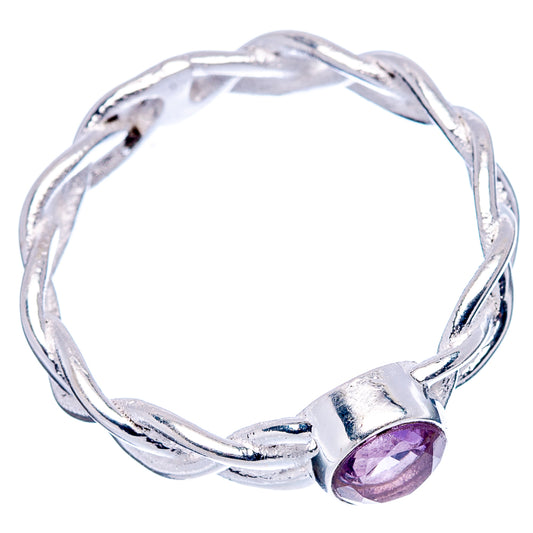 Sterling silver amethyst ring with twisted open band and round purple gemstone bezel