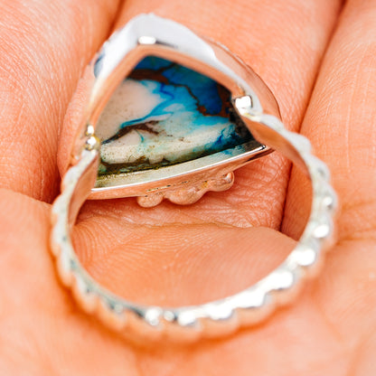 Southwestern Style Ice Blue Dahlia Mohave Turquoise Ring Size 7 (.925 Sterling Silver)