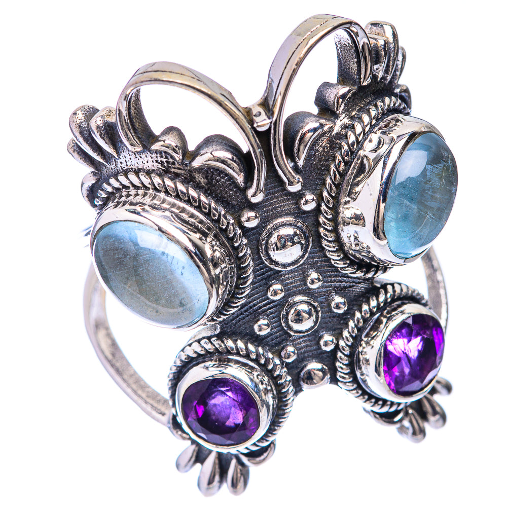 Large Aquamarine, Amethyst Ring Size 9 (925 Sterling Silver) R141606