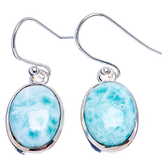 Oval light-blue larimar cabochon earrings in .925 sterling silver with fishhook backs