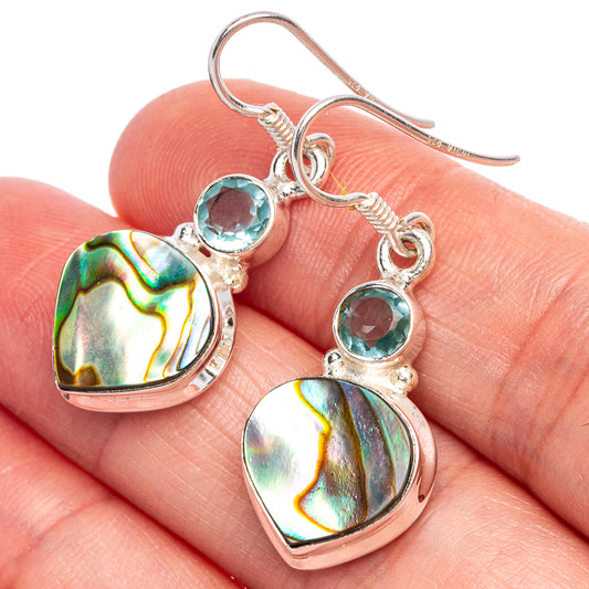 Abalone Shell, Blue Topaz Earrings 1 3/8" (925 Sterling Silver) E433401
