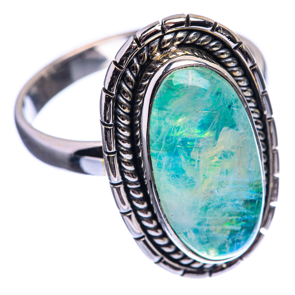 Oval green gemstone ring in 925 sterling silver, ornate oval bezel and patterned band