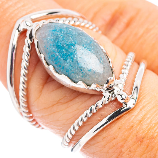 Sterling silver trolleite ring with oval blue stone and rope-style band