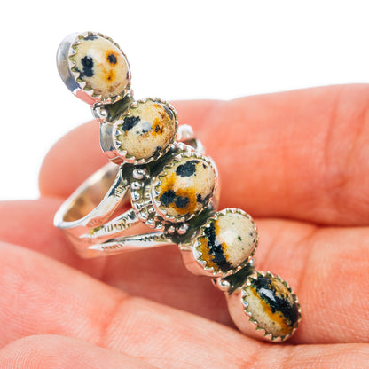 Premium 5-Gemstone Finger Shield Dalmatian Jasper Ring Size 7 (.925 Sterling Silver)