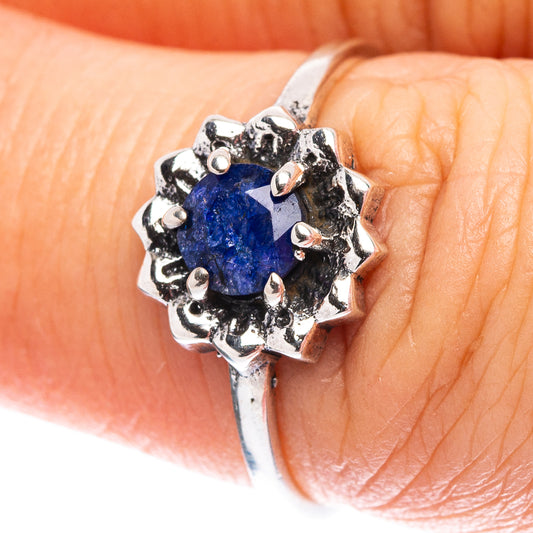 Blue sillimanite ring in .925 sterling silver with ornate prong setting, size 7