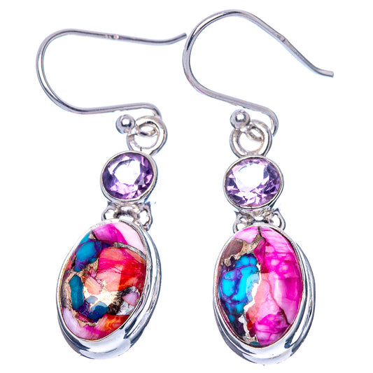 Kingman Pink Dahlia Turquoise, Amethyst Earrings 1 3/8" (925 Sterling Silver) E1650
