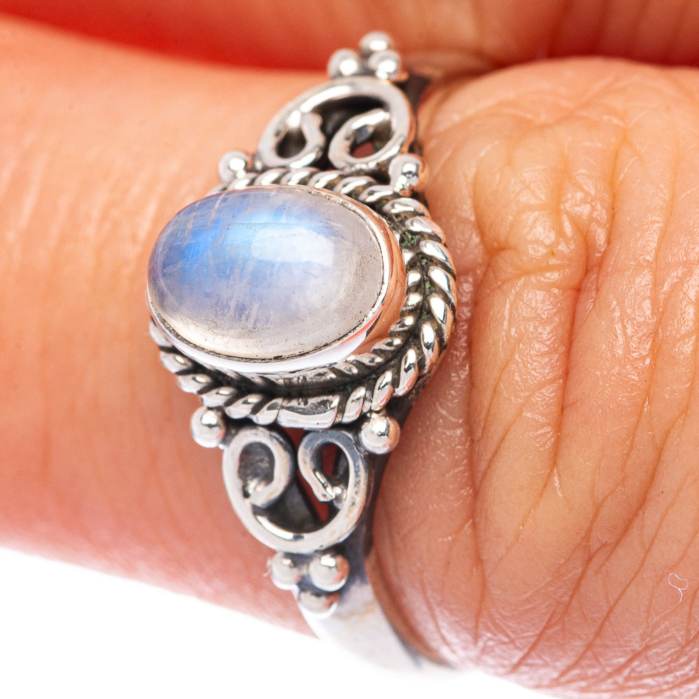 Rainbow Moonstone Dainty Ring Size 8 (925 Sterling Silver) R145882