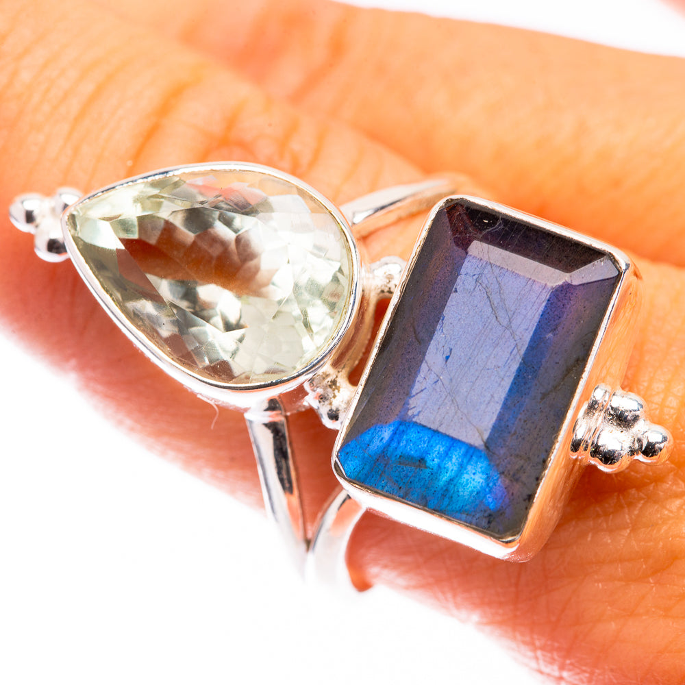 Large Labradorite, Green Amethyst Ring Size 9.5 (925 Sterling Silver) R141397