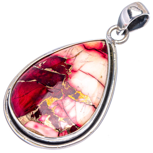 Teardrop gemstone pendant in .925 sterling silver with red, pink, and gold stone bezel