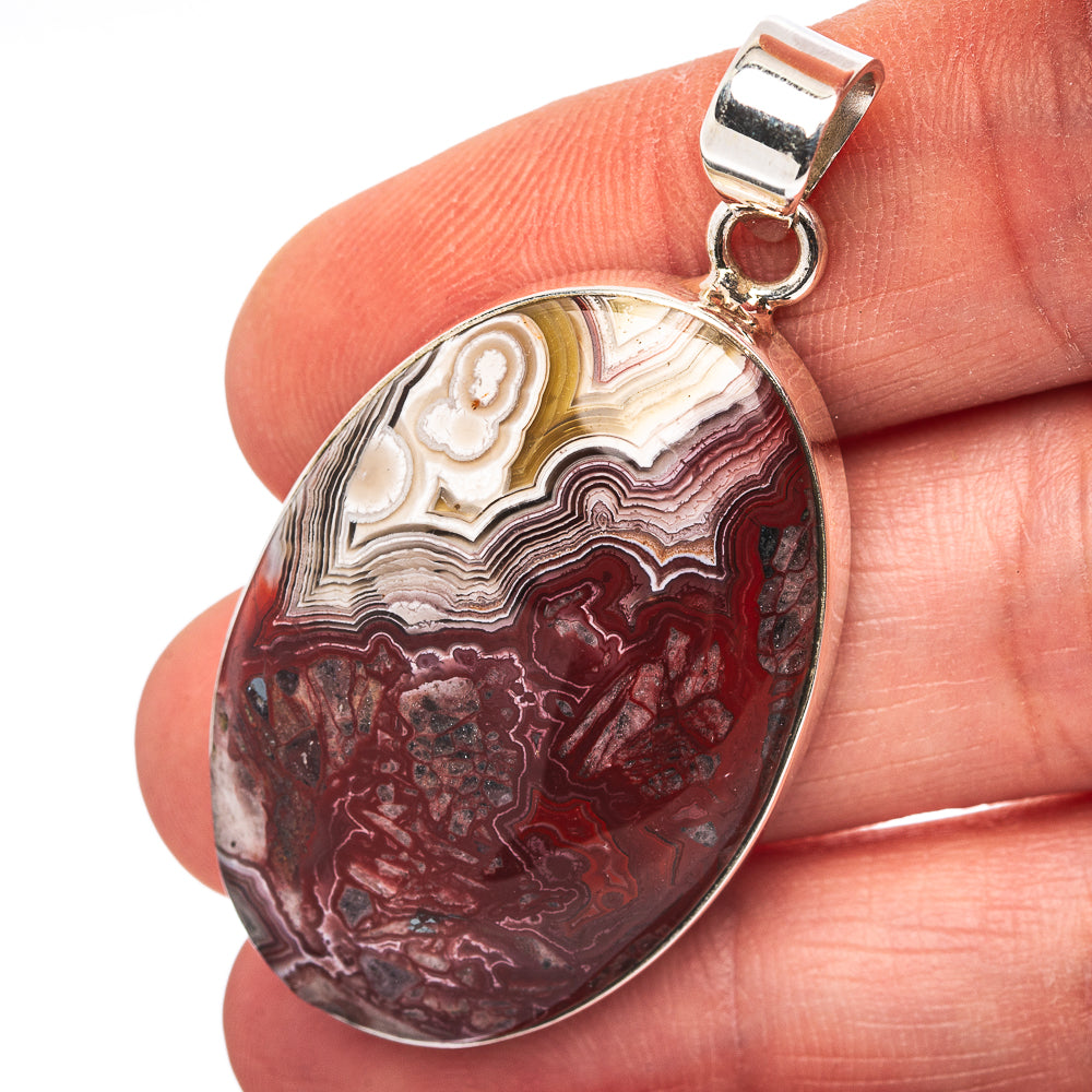 Crazy Lace Agate Pendant 1 7/8" (.925 Sterling Silver)