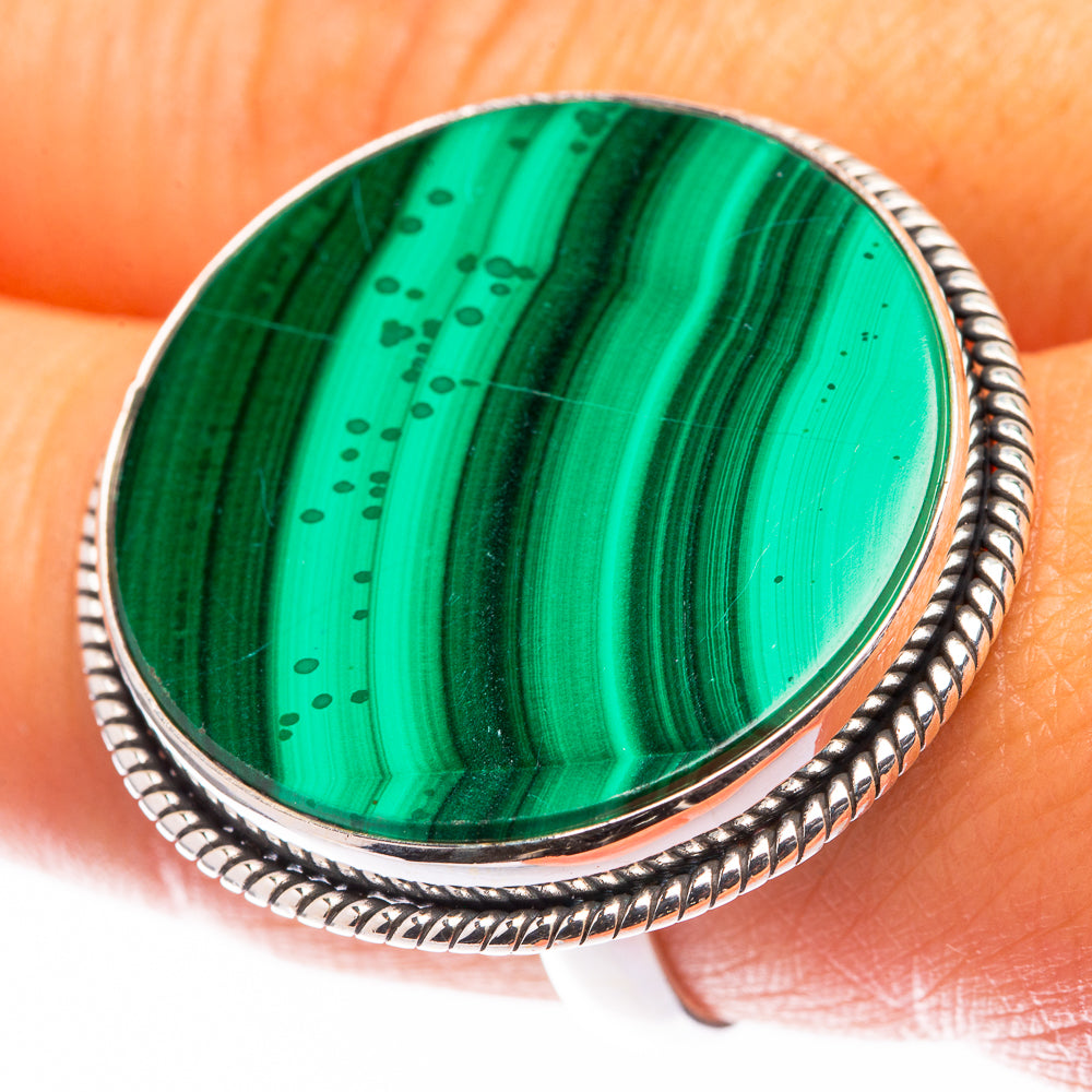 Large Malachite Coin Ring Size 8.5 (925 Sterling Silver) R141230