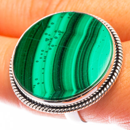 Large Malachite Coin Ring Size 8.5 (925 Sterling Silver) R141230