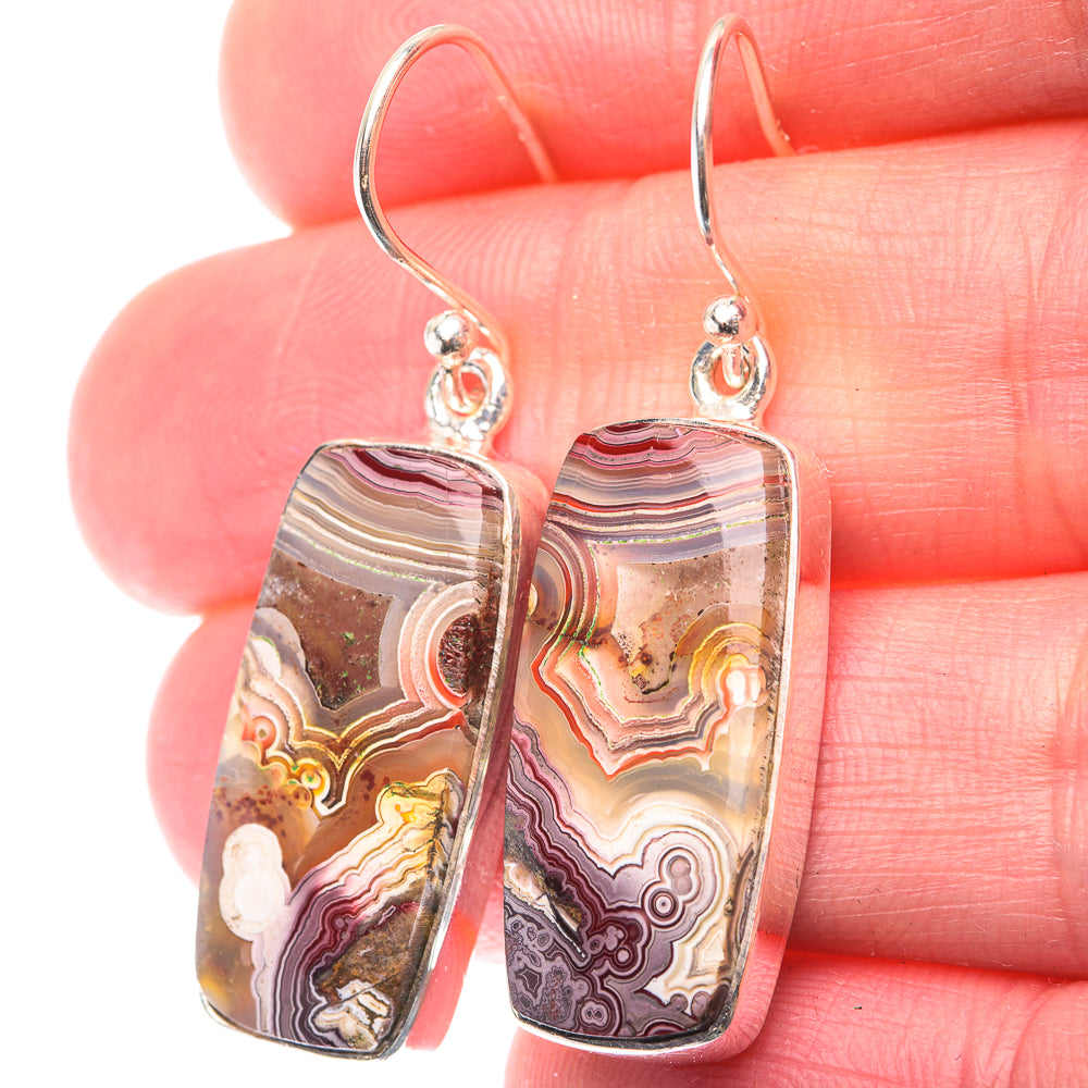 Crazy Lace Agate Earrings 1 1/2" (925 Sterling Silver) EARR432130