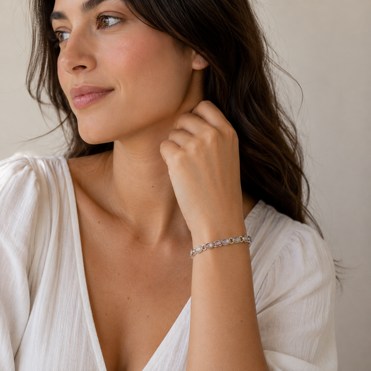 Ethiopian Opal Bracelet 7 to 8" (.925 Sterling Silver)