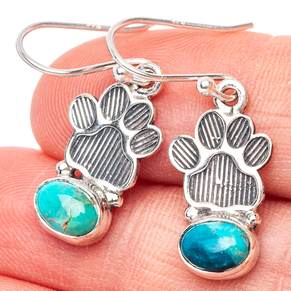 Chrysocolla Paw Earrings 1 1/4" (925 Sterling Silver) E1423