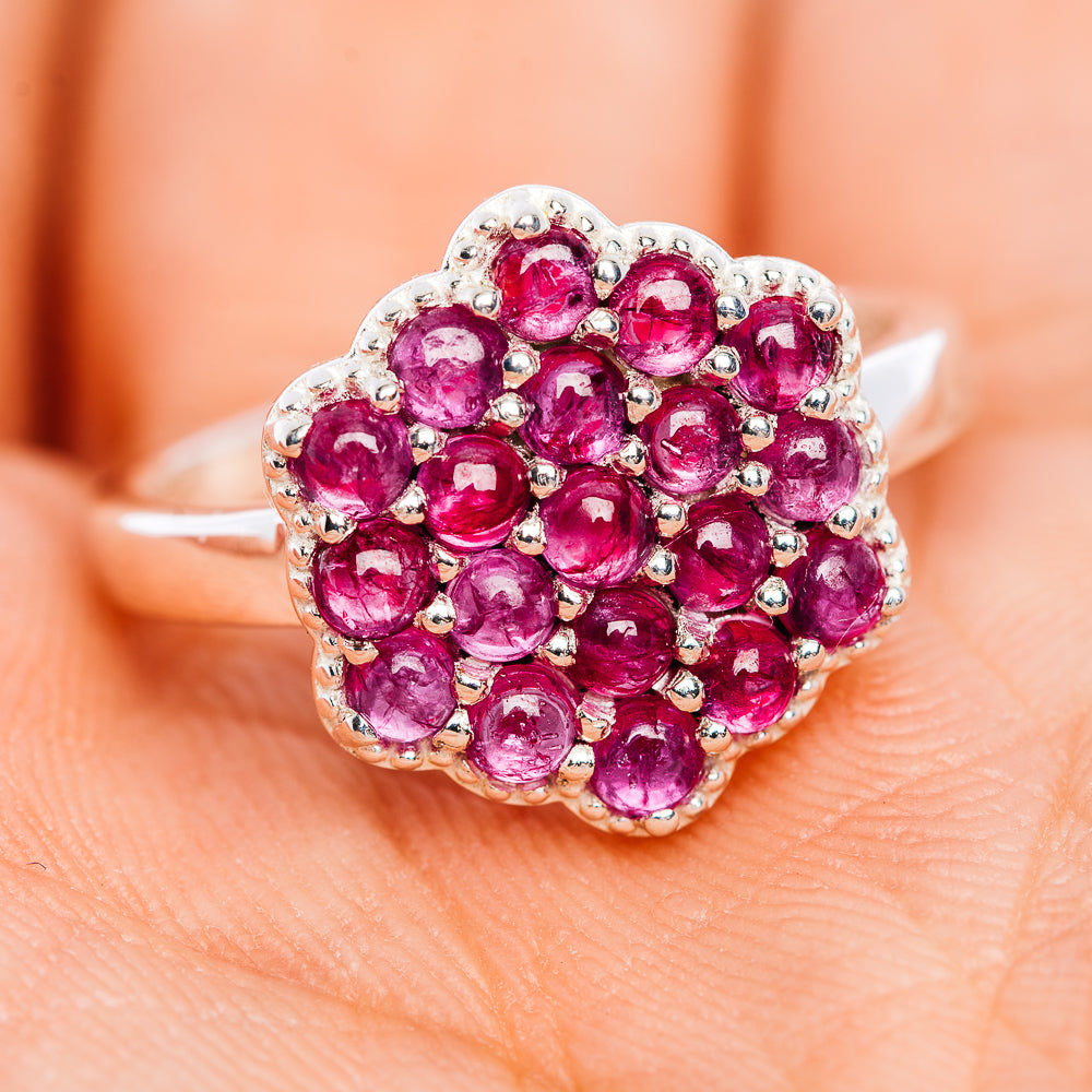 Burmese Ruby Cluster Ring Size 7 (.925 Sterling Silver)
