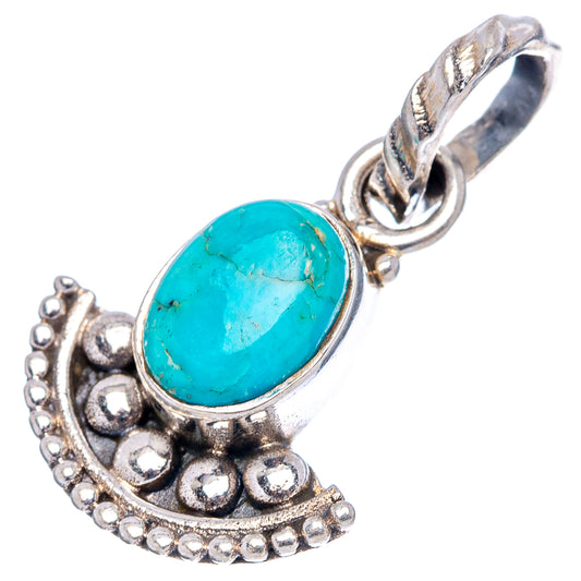 Turquoise cabochon charm pendant with bail, ornate .925 silver setting and beadwork