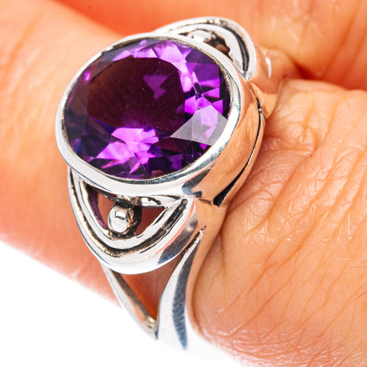 Faceted Amethyst Ring Size 6.5 (925 Sterling Silver) R3405