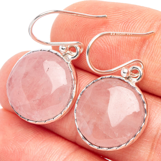 925 sterling silver earrings with rose quartz oval cabochon and fishhook backs